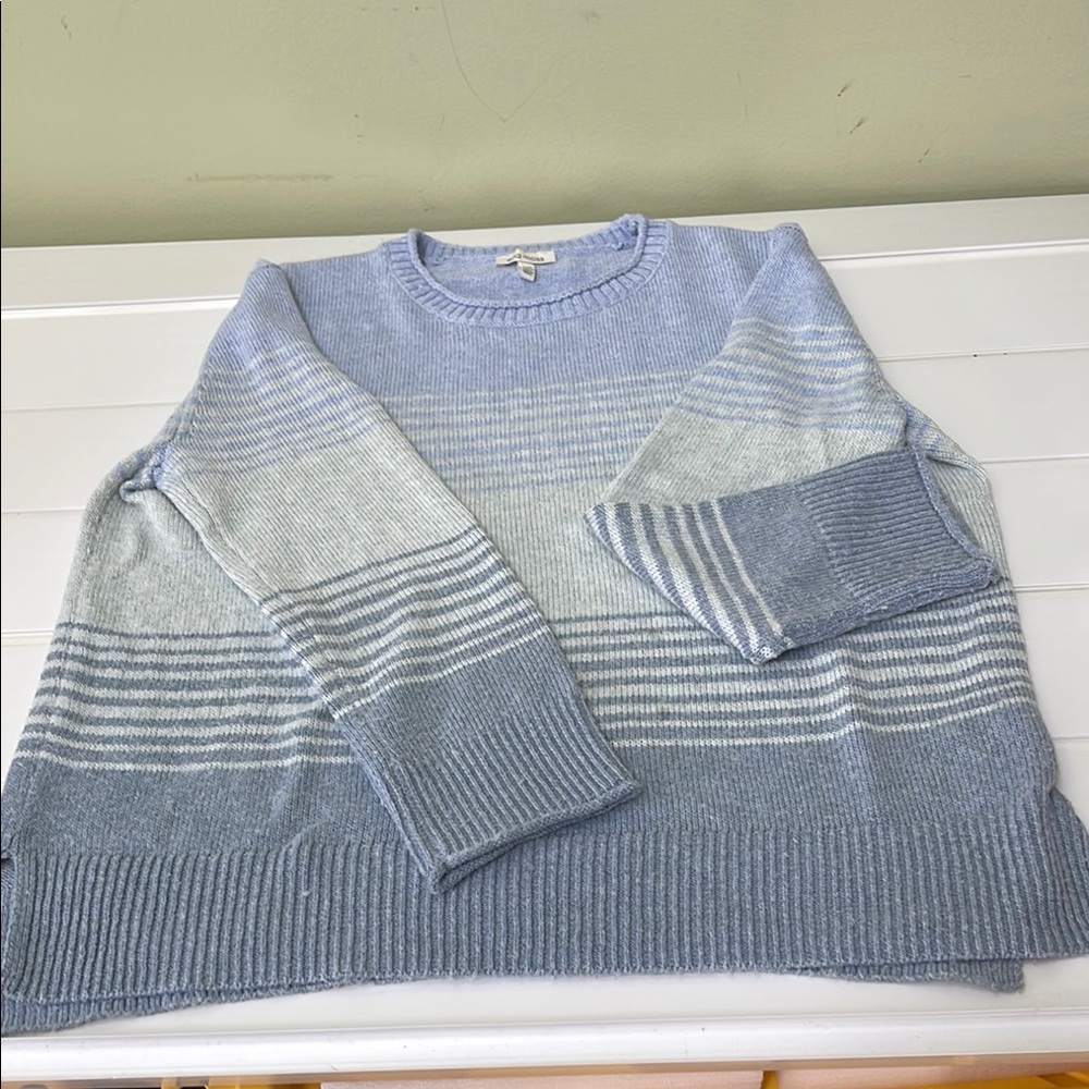 Ella Moss Blue and Gray Crewneck Sweater with Ribbed Details